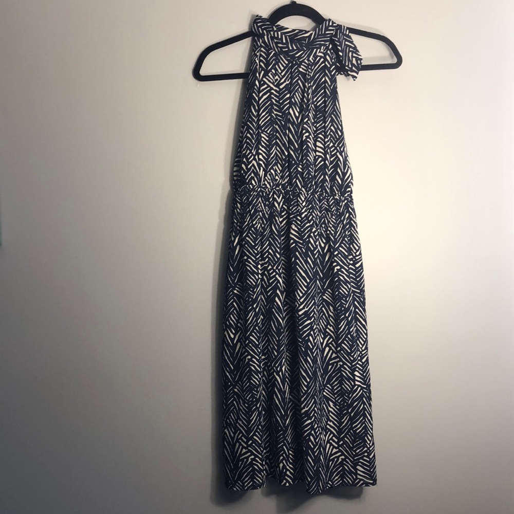 Navy Blue & White Tie Halter Neck Sundress
